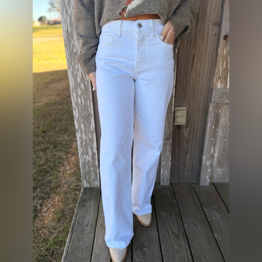 VERVET by FLYING MONKEY OPTIC WHITE HIGH RISE WIDE LEG JEANS - Picture 12 of 14